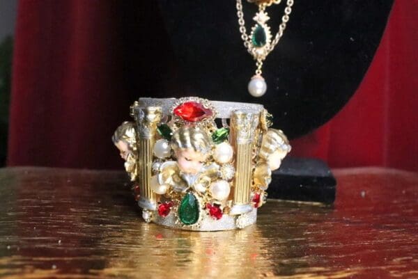 SOLD! 7398 Baroque Hand Painted Cathedral Cherubs Angels Column Cuff Bangle - Image 8