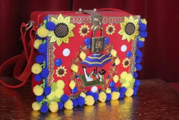 SOLD! 7409 Baroque Portofino Italian Pon-pom Trunk Crossbody Handbag - Image 3