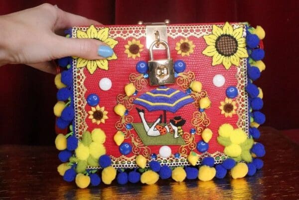 SOLD! 7409 Baroque Portofino Italian Pon-pom Trunk Crossbody Handbag - Image 6