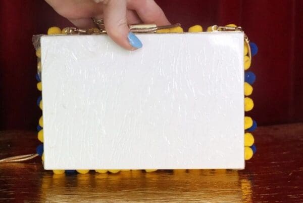 SOLD! 7412 Total Baroque Lemon Print Pon-pom Purse Handbag Clutch - Image 6