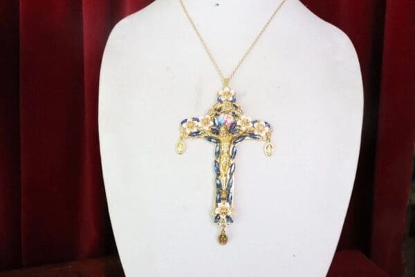 SOLD! 7416 Jesus Lord Church Blue Rhinestone Cross Pendant - Image 4