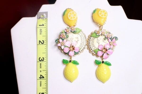 SOLD! 7439 Baroque Runway Lemon Flower Blossom Roman Coin Studs Earrings - Image 6