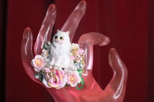 SOLD! 7441 Baroque Art Jewelry Kitty Cat Pink Bee Cocktail Adjustable Ring - Image 8
