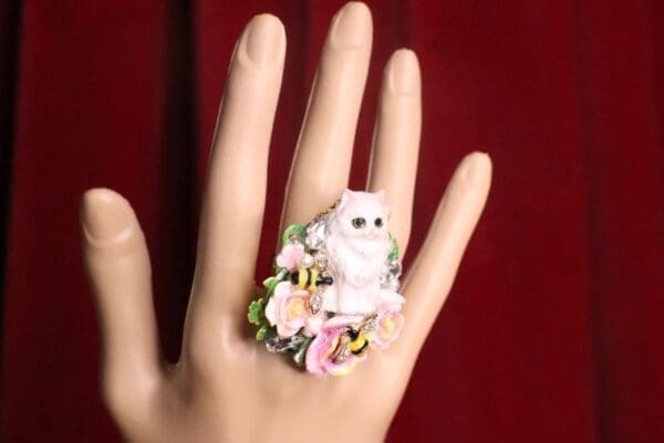 SOLD! 7442 Baroque Art Jewelry Kitty Cat Yellow Bee Cocktail Adjustable Ring - Image 4