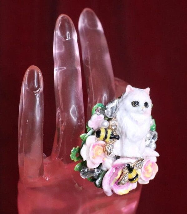 SOLD! 7442 Baroque Art Jewelry Kitty Cat Yellow Bee Cocktail Adjustable Ring - Image 7