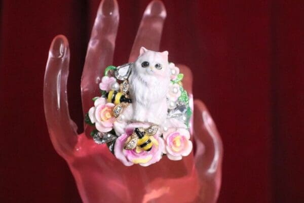 SOLD! 7442 Baroque Art Jewelry Kitty Cat Yellow Bee Cocktail Adjustable Ring - Image 8