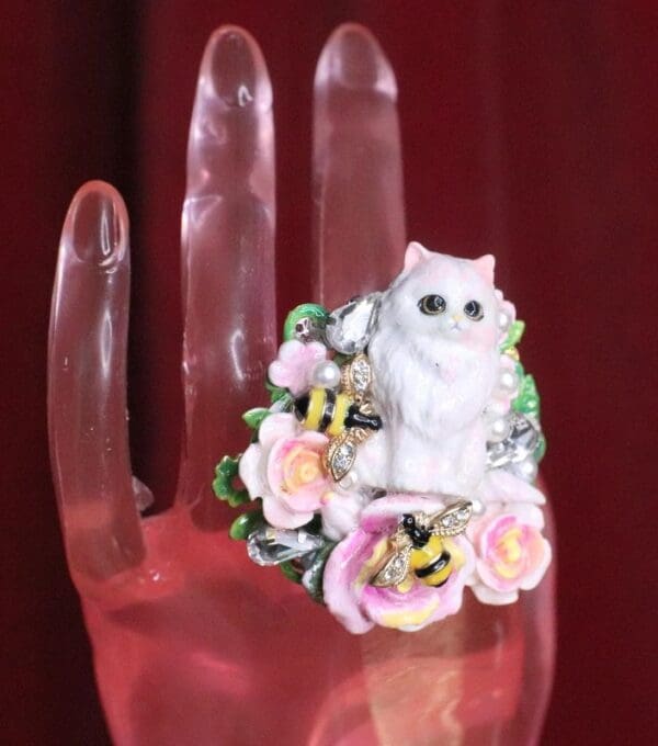 SOLD! 7442 Baroque Art Jewelry Kitty Cat Yellow Bee Cocktail Adjustable Ring - Image 9