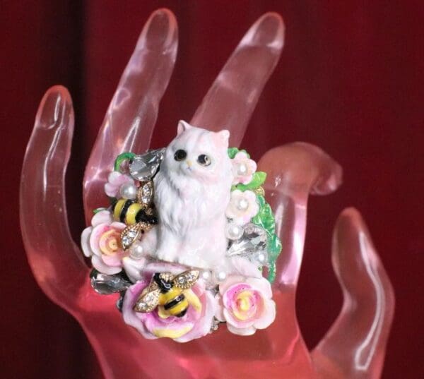 SOLD! 7442 Baroque Art Jewelry Kitty Cat Yellow Bee Cocktail Adjustable Ring - Image 10