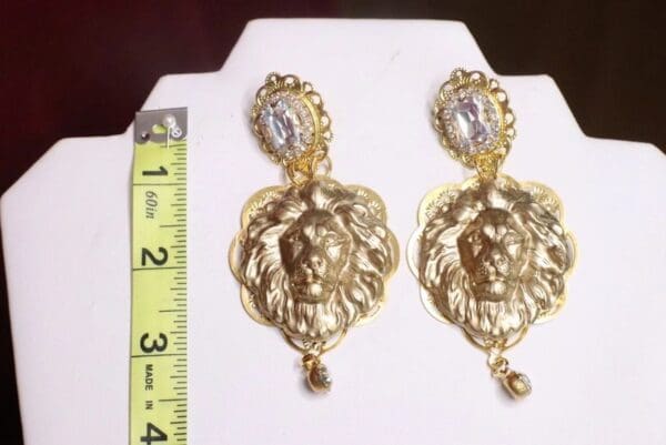 SOLD! 7444 Baroque Gold Tone Lion Massive Earrings - Image 6