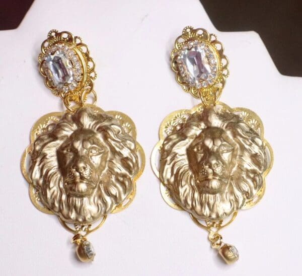 SOLD! 7444 Baroque Gold Tone Lion Massive Earrings - Image 7