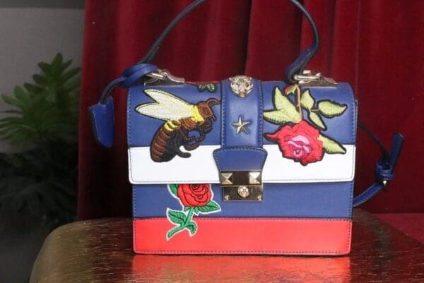 SOLD! 7469 Baroque Designer Inspired Bee Tiger Embroidery PU Handbag - Image 2