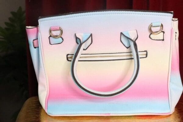 SOLD! 7473 Baroque Designer Kelly Rainbow Cherub Embroidery PU Handbag - Image 6