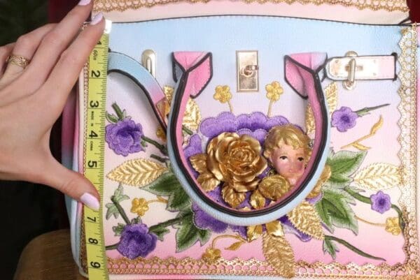 SOLD! 7473 Baroque Designer Kelly Rainbow Cherub Embroidery PU Handbag - Image 9