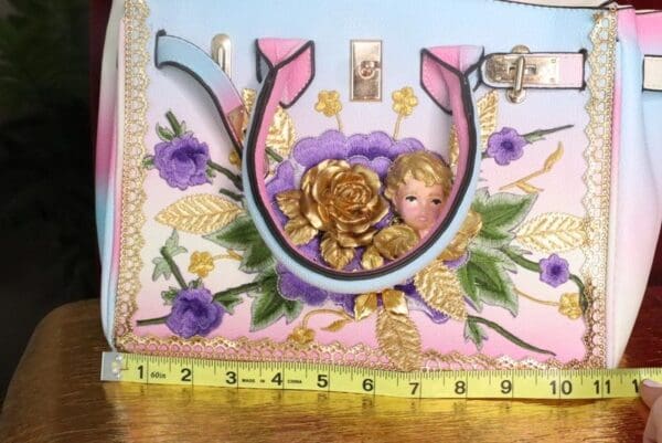 SOLD! 7473 Baroque Designer Kelly Rainbow Cherub Embroidery PU Handbag - Image 10
