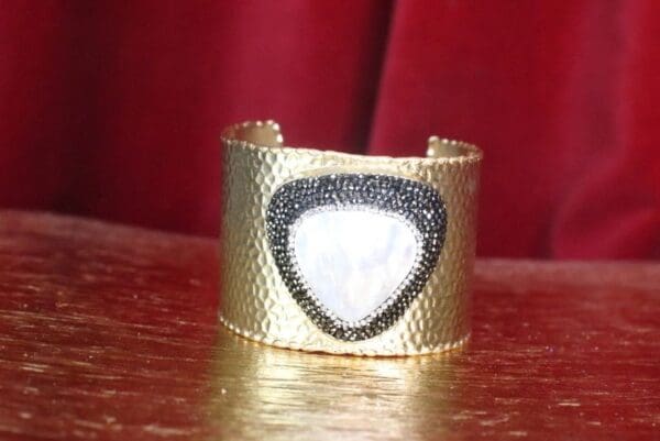 SOLD! 7477 Baroque Pearl Paved Gold Tone Cuff Bangle - Image 2