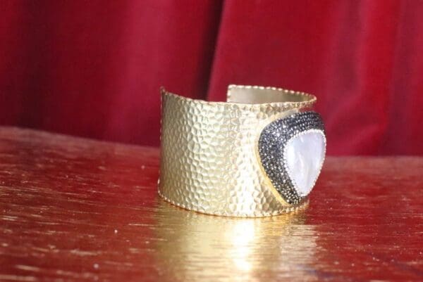 SOLD! 7477 Baroque Pearl Paved Gold Tone Cuff Bangle - Image 3