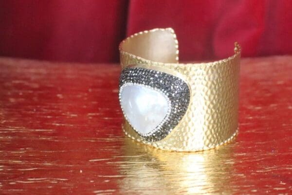 SOLD! 7477 Baroque Pearl Paved Gold Tone Cuff Bangle - Image 4