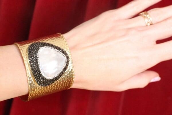 SOLD! 7477 Baroque Pearl Paved Gold Tone Cuff Bangle - Image 5