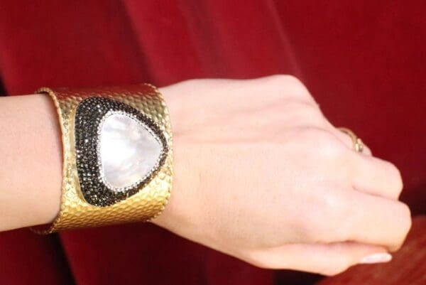 SOLD! 7477 Baroque Pearl Paved Gold Tone Cuff Bangle - Image 6