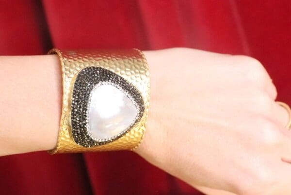 SOLD! 7477 Baroque Pearl Paved Gold Tone Cuff Bangle