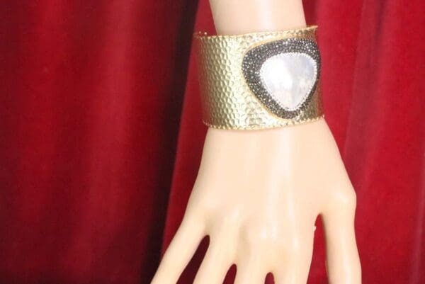 SOLD! 7477 Baroque Pearl Paved Gold Tone Cuff Bangle - Image 9