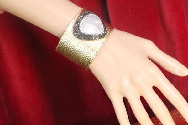 SOLD! 7477 Baroque Pearl Paved Gold Tone Cuff Bangle - Image 10