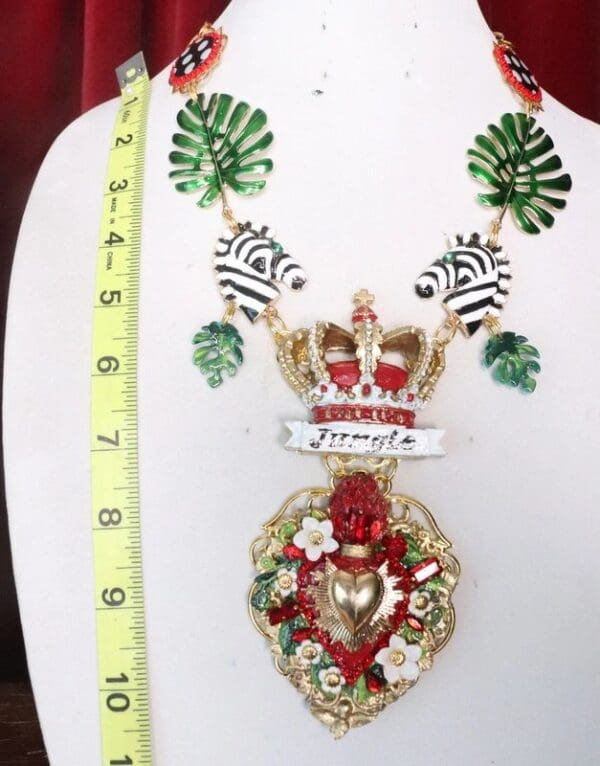SOLD! 7502 Set Of Runway 2020 Designer Inspired Sacred Heart Jungle Zebras Necklace+ Earrings - Image 7