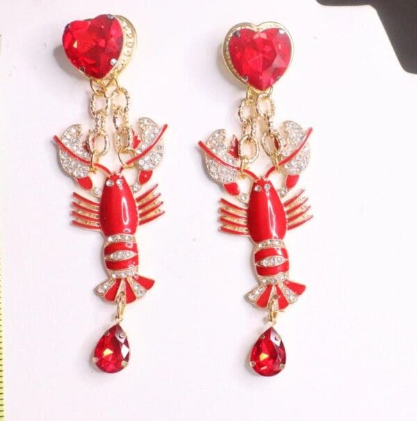 SOLD! 7512 Baroque Lobster Enamel Nautical Marine Ship Studs Earrings - Image 7
