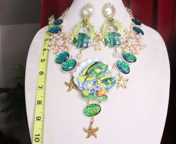 SOLD! 7519 Nautical Ocean 3D Effect Fish Genuine Triplet Opal Gemstones Massive Necklace - Image 6