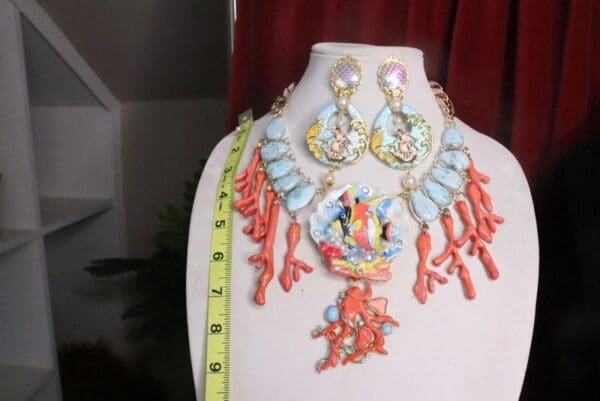 SOLD! 7520 Nautical Ocean 3D Effect Fish Genuine Caribbean Larimar Gemstones Massive Necklace - Image 4