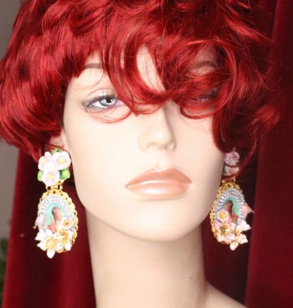 SOLD! 7532 Young Marie Antoinette Aqua Bird Roses Cameo Elegant Earrings - Image 8