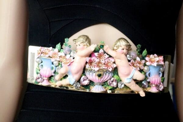 SOLD! 7542 La Moda Baroque Runway Chubby Cherubs Angels Embellished Waist Gold Belt Size S, L, M - Image 4
