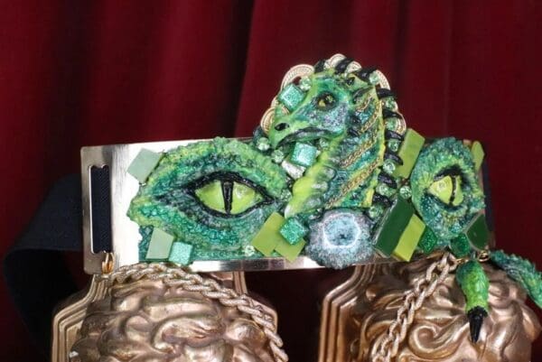 SOLD! 7543 Medieval Art Jewelry Dragon Embellished Waist Gold Belt Size S, L, M - Image 9