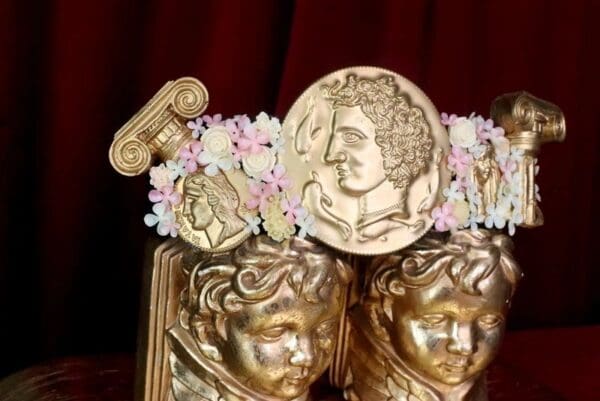 SOLD! 7544 Baroque Roman Coin Flower Blossom Embellished Waist Gold Belt Size S, L, M - Image 4