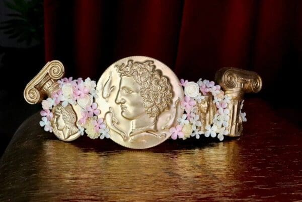 SOLD! 7544 Baroque Roman Coin Flower Blossom Embellished Waist Gold Belt Size S, L, M - Image 5