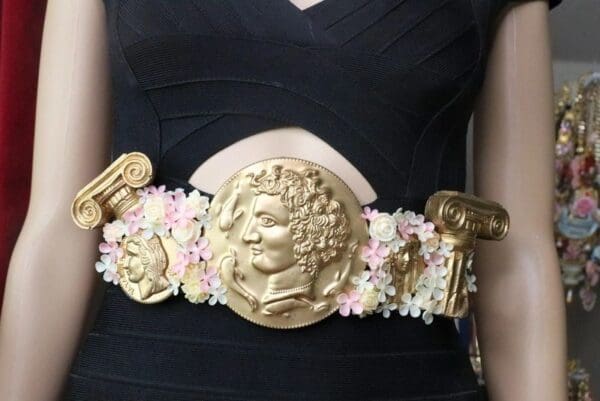 SOLD! 7544 Baroque Roman Coin Flower Blossom Embellished Waist Gold Belt Size S, L, M - Image 9