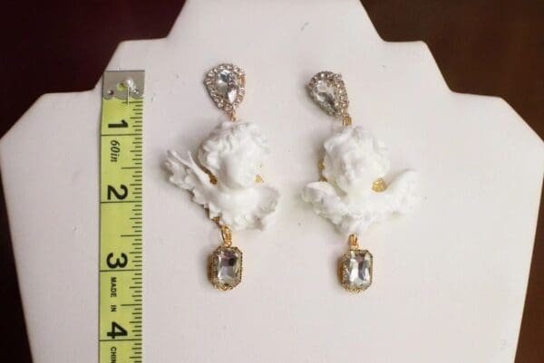 SOLD! 7547 Baroque White Small chubby Cherubs Angels Earrings - Image 2