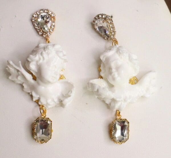 SOLD! 7547 Baroque White Small chubby Cherubs Angels Earrings - Image 3