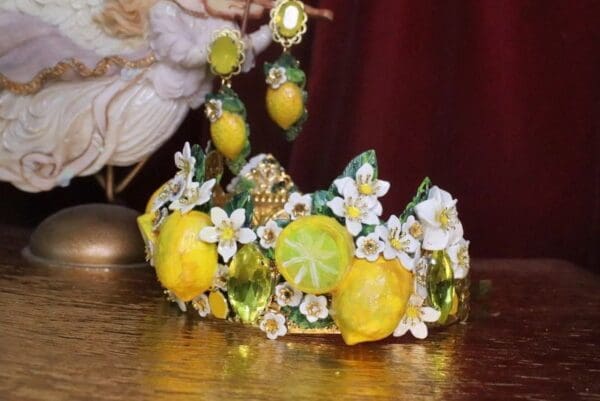 SOLD! 7553 Baroque Runway Sicilian Vivid Lemon Fruit Hand Painted Crown - Image 9