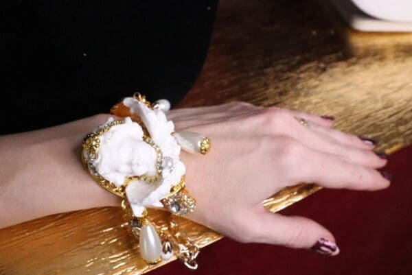 SOLD! 7557 Baroque Chubby White Cherub Clear Crytal Massive Bracelet - Image 2