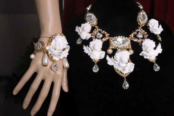 SOLD! 7557 Baroque Chubby White Cherub Clear Crytal Massive Bracelet - Image 5