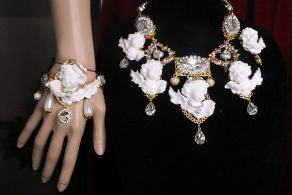 SOLD! 7557 Baroque Chubby White Cherub Clear Crytal Massive Bracelet - Image 6