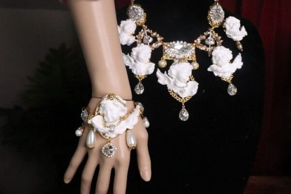 SOLD! 7557 Baroque Chubby White Cherub Clear Crytal Massive Bracelet - Image 7