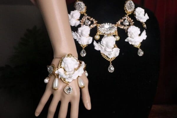 SOLD! 7557 Baroque Chubby White Cherub Clear Crytal Massive Bracelet - Image 8
