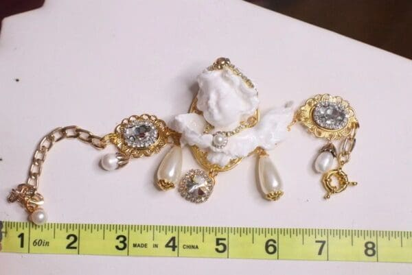 SOLD! 7557 Baroque Chubby White Cherub Clear Crytal Massive Bracelet - Image 4