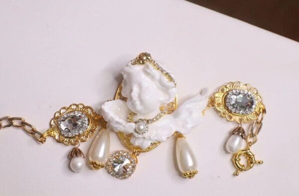 SOLD! 7557 Baroque Chubby White Cherub Clear Crytal Massive Bracelet - Image 9
