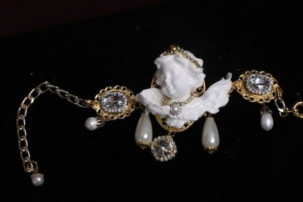 SOLD! 7557 Baroque Chubby White Cherub Clear Crytal Massive Bracelet - Image 3