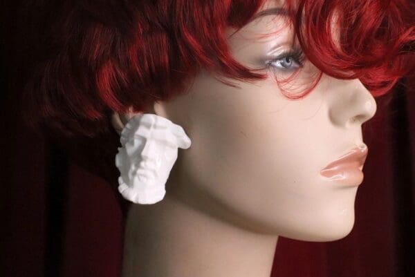 SOLD! 7558 Greek Roman Statue Face White Earrings - Image 2