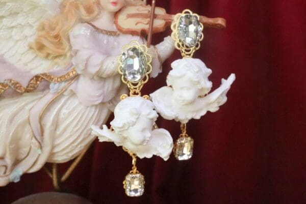 SOLD! 7560 Baroque White Small chubby Cherubs Angels Earrings - Image 2