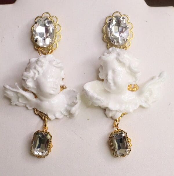 SOLD! 7560 Baroque White Small chubby Cherubs Angels Earrings - Image 4